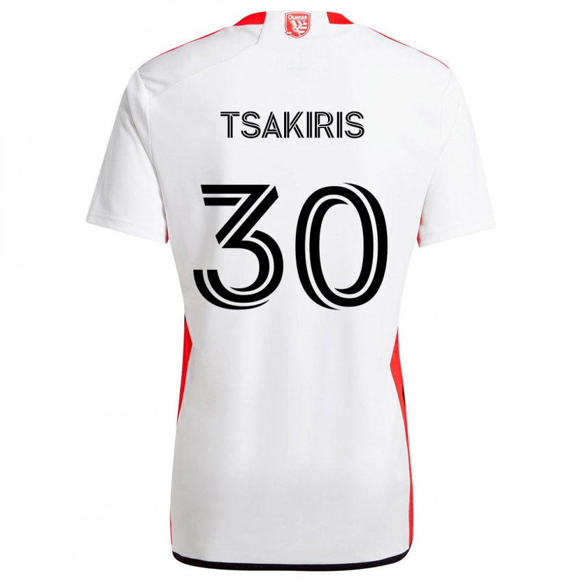 Kinderen Niko Tsakiris #30 Wit Rood Uitshirt Uittenue 2024/25 T-Shirt België