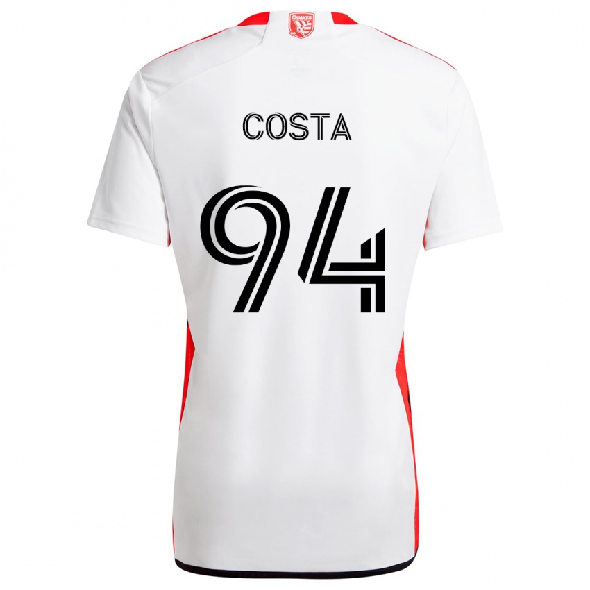 Enfant Maillot Vítor Costa #94 Blanc Rouge Tenues Extérieur 2024/25 T-Shirt Belgique