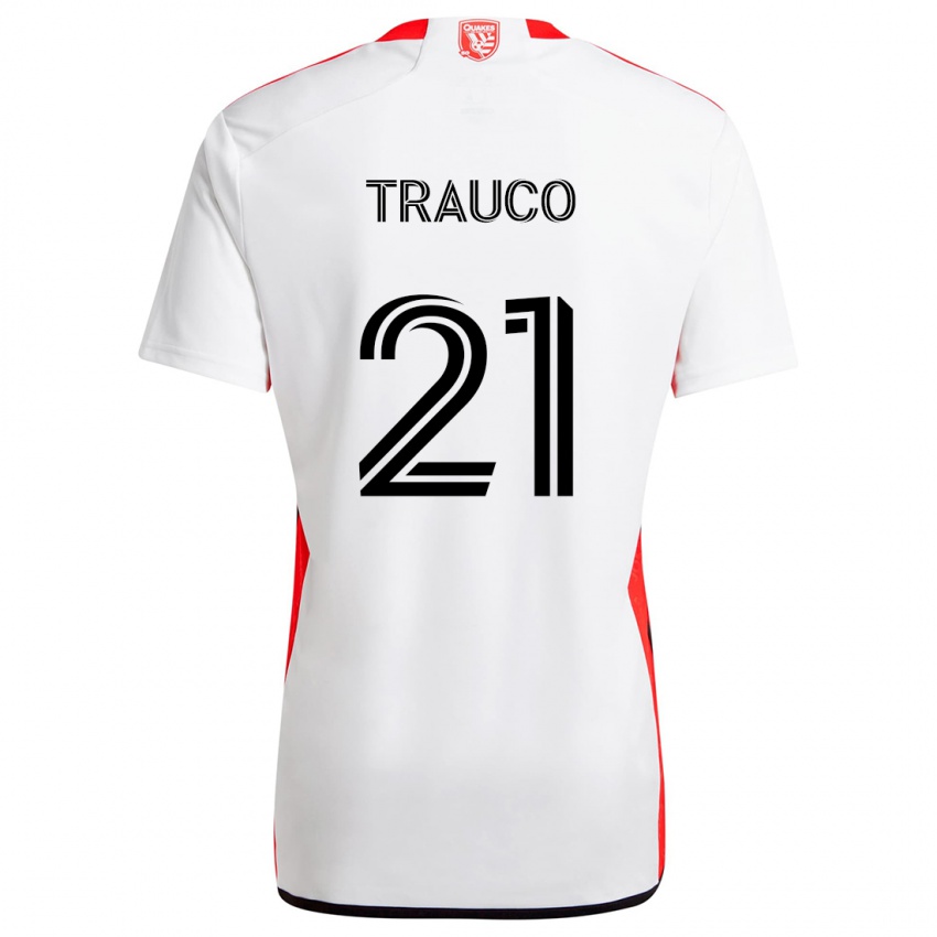 Kinderen Miguel Trauco #21 Wit Rood Uitshirt Uittenue 2024/25 T-Shirt België