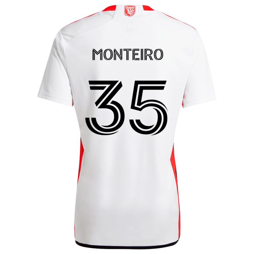 Kinder Jamiro Monteiro #35 Weiß Rot Auswärtstrikot Trikot 2024/25 T-Shirt Belgien