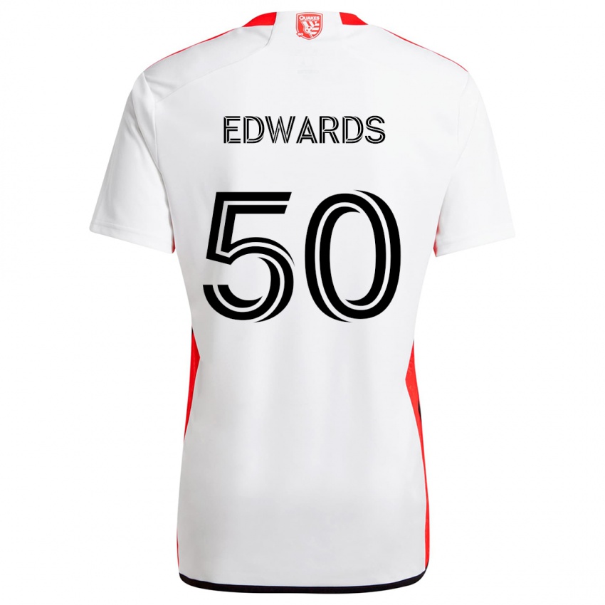 Enfant Maillot Aaron Edwards #50 Blanc Rouge Tenues Extérieur 2024/25 T-Shirt Belgique