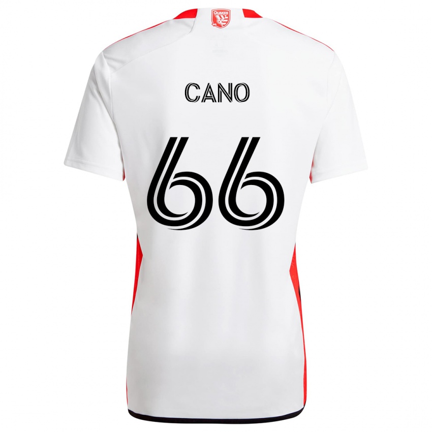 Enfant Maillot Alejandro Cano #66 Blanc Rouge Tenues Extérieur 2024/25 T-Shirt Belgique