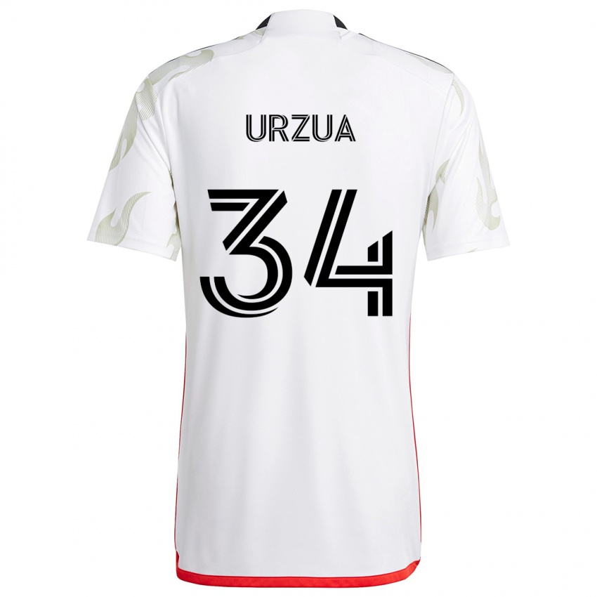 Kinderen Alejandro Urzua #34 Wit Rood Zwart Uitshirt Uittenue 2024/25 T-Shirt België