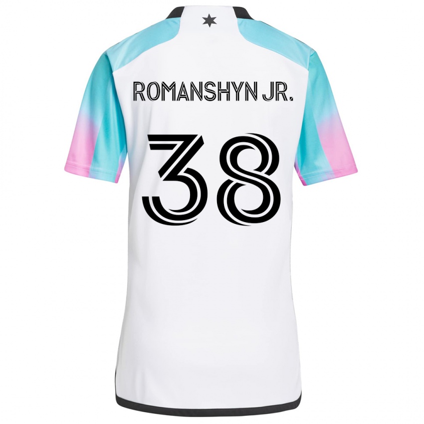 Kinderen Kage Romanshyn Jr. #38 Wit Blauw Zwart Uitshirt Uittenue 2024/25 T-Shirt België