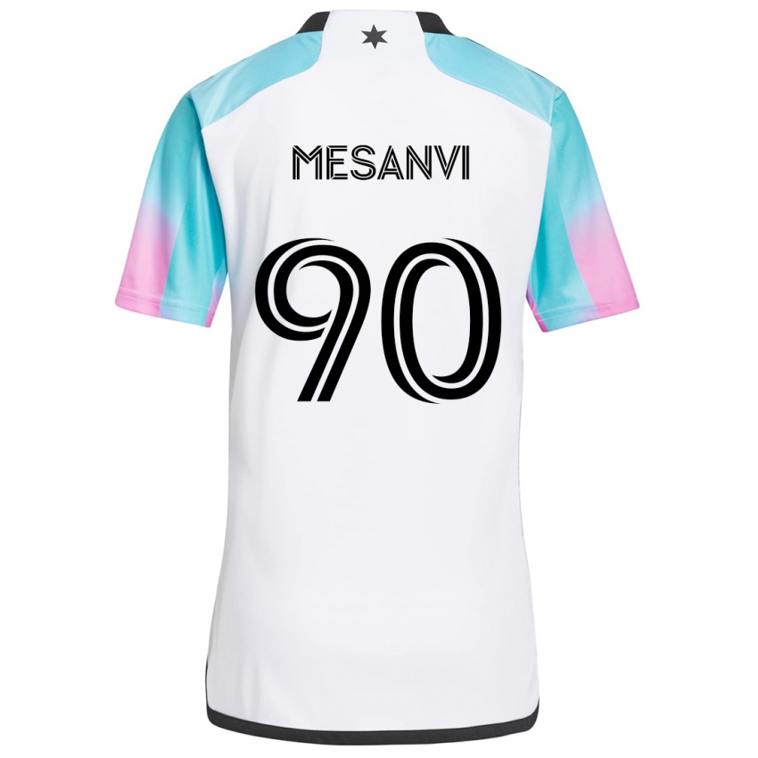 Kinderen Loïc Mesanvi #90 Wit Blauw Zwart Uitshirt Uittenue 2024/25 T-Shirt België