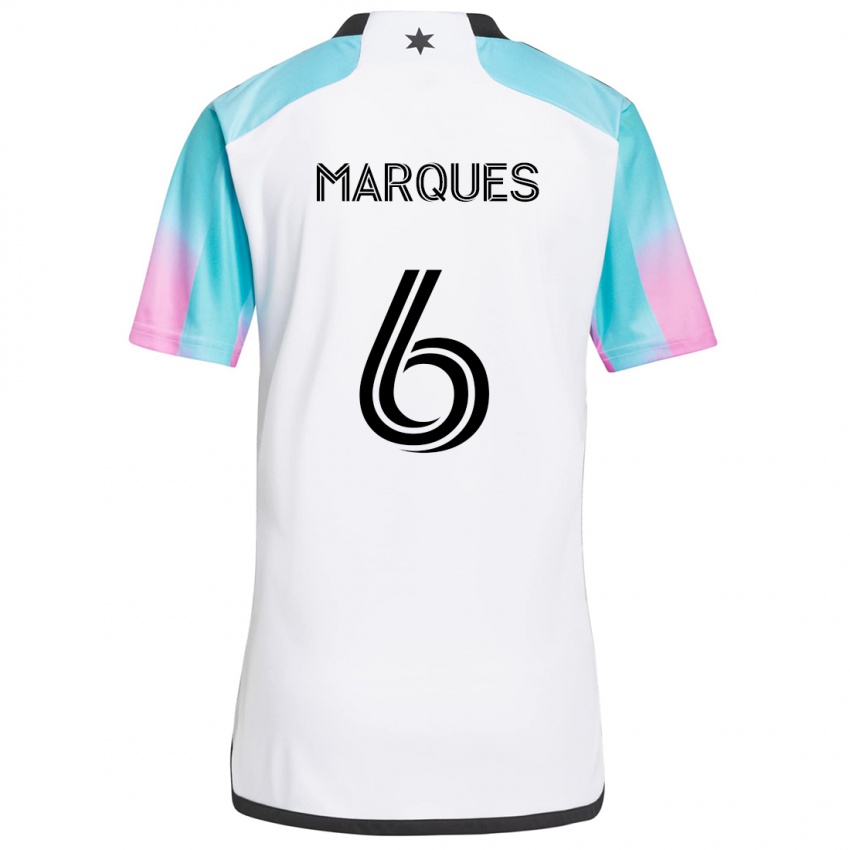 Enfant Maillot Mikael Marqués #6 Blanc Bleu Noir Tenues Extérieur 2024/25 T-Shirt Belgique