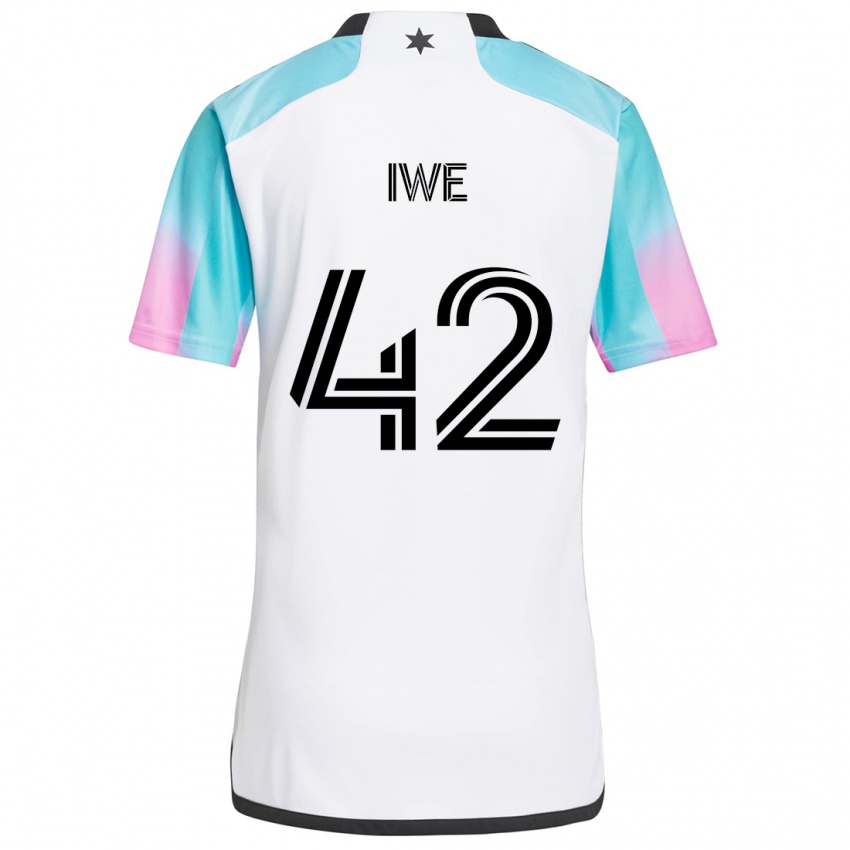 Kinderen Emmanuel Iwe #42 Wit Blauw Zwart Uitshirt Uittenue 2024/25 T-Shirt België