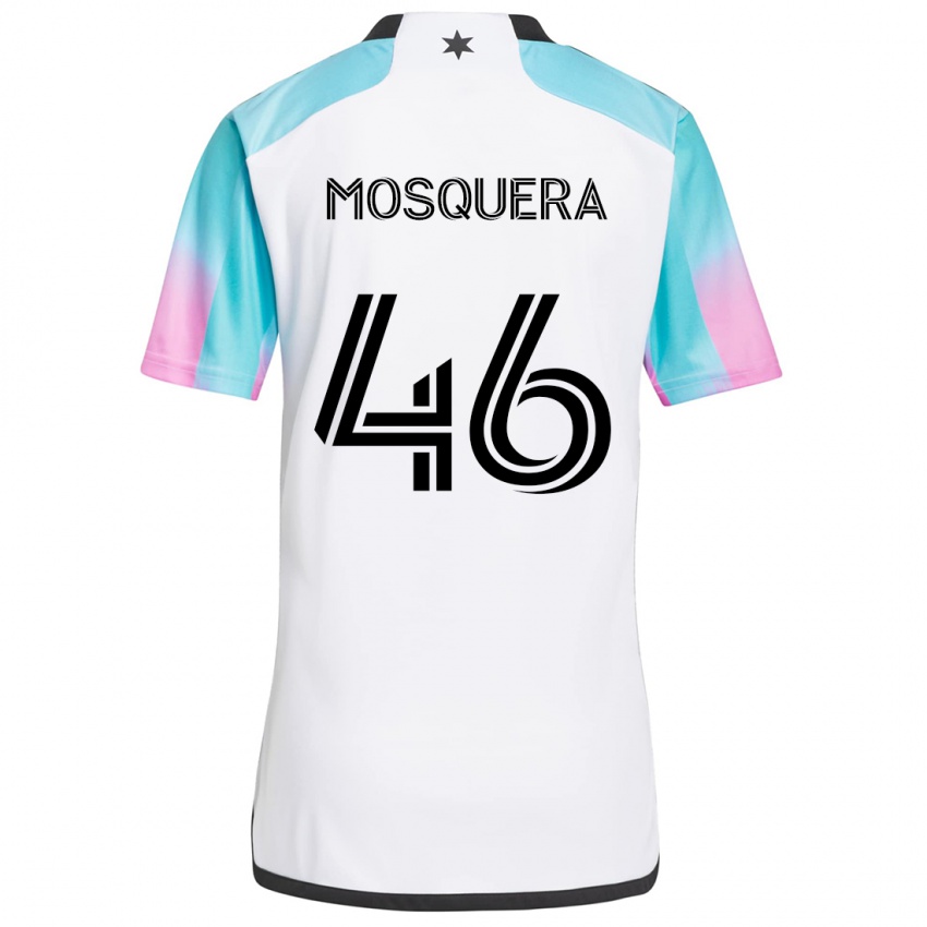 Kinderen Juan Camilo Mosquera #46 Wit Blauw Zwart Uitshirt Uittenue 2024/25 T-Shirt België