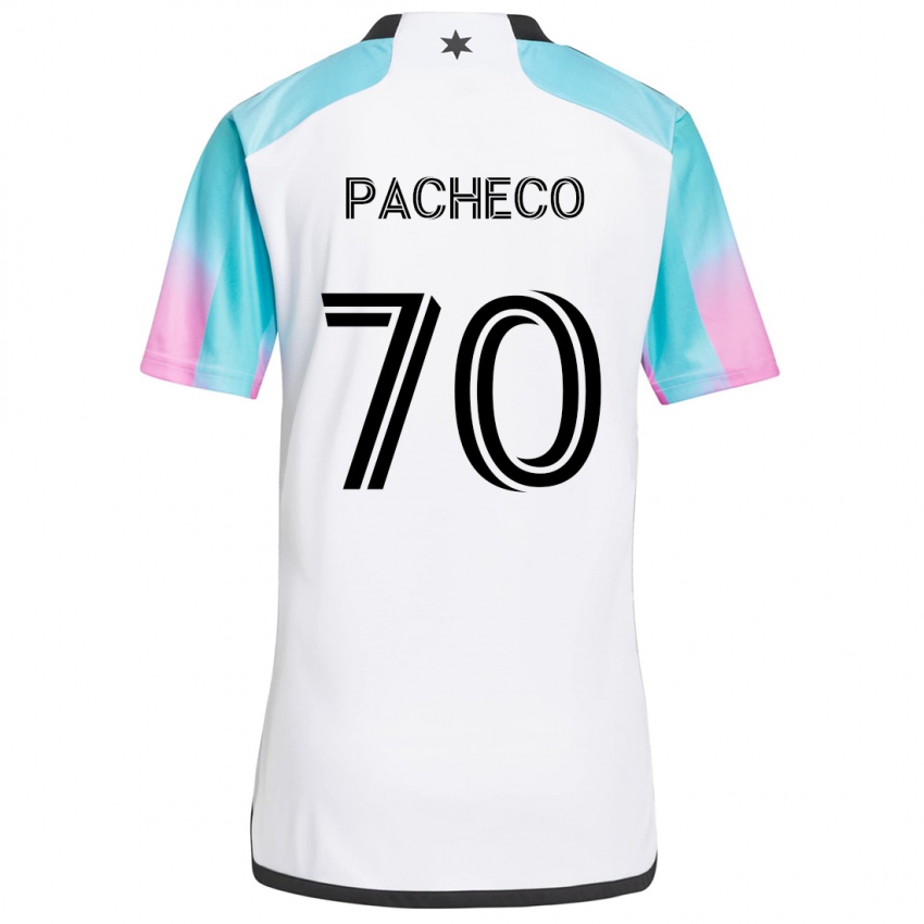 Kinderen Diogo Pacheco #70 Wit Blauw Zwart Uitshirt Uittenue 2024/25 T-Shirt België