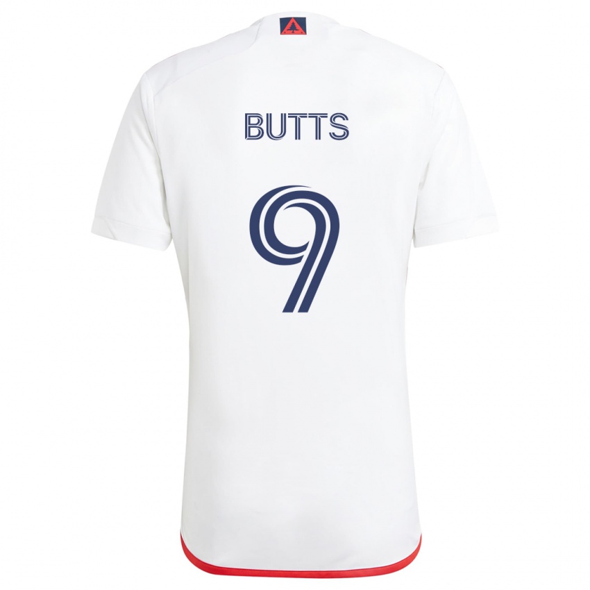 Kinderen Liam Butts #9 Wit Rood Uitshirt Uittenue 2024/25 T-Shirt België