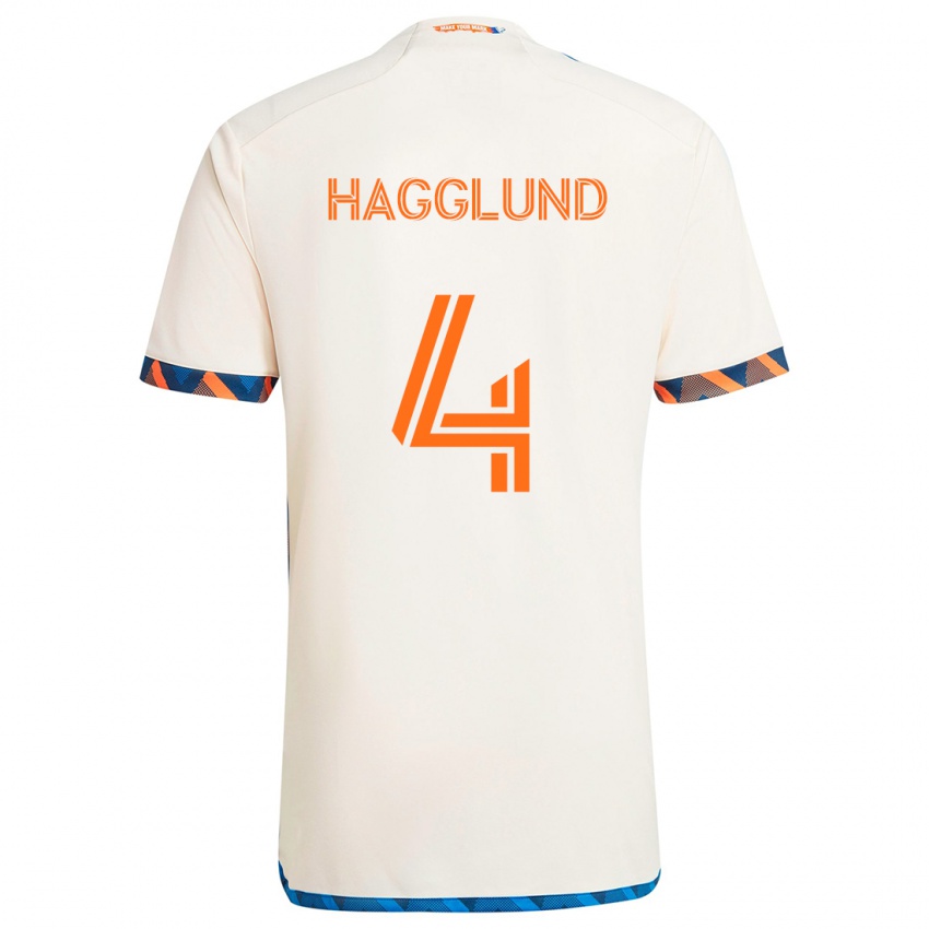 Enfant Maillot Nick Hagglund #4 Blanc Orange Tenues Extérieur 2024/25 T-Shirt Belgique