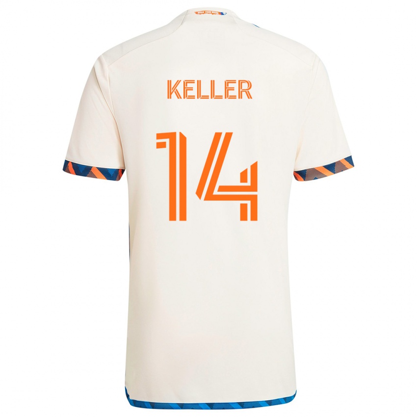 Enfant Maillot Kipp Keller #14 Blanc Orange Tenues Extérieur 2024/25 T-Shirt Belgique