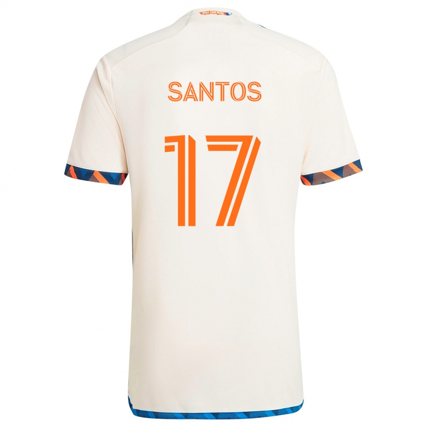 Enfant Maillot Sergio Santos #17 Blanc Orange Tenues Extérieur 2024/25 T-Shirt Belgique