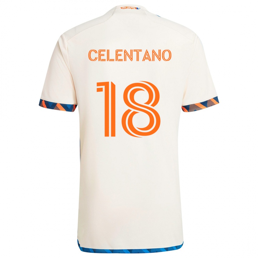 Enfant Maillot Roman Celentano #18 Blanc Orange Tenues Extérieur 2024/25 T-Shirt Belgique