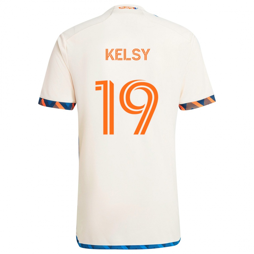 Enfant Maillot Kevin Kelsy #19 Blanc Orange Tenues Extérieur 2024/25 T-Shirt Belgique