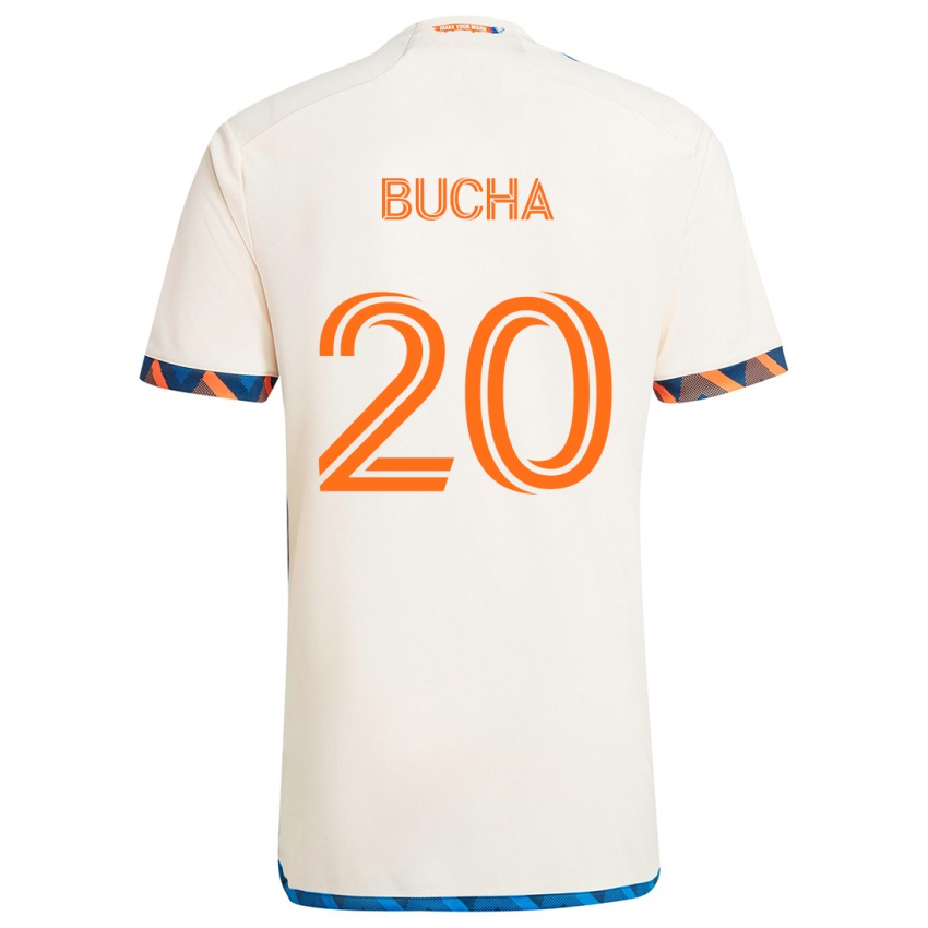 Enfant Maillot Pavel Bucha #20 Blanc Orange Tenues Extérieur 2024/25 T-Shirt Belgique