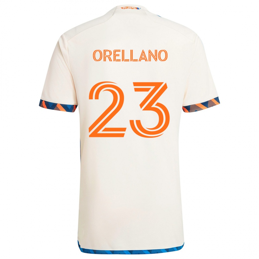 Enfant Maillot Luca Orellano #23 Blanc Orange Tenues Extérieur 2024/25 T-Shirt Belgique