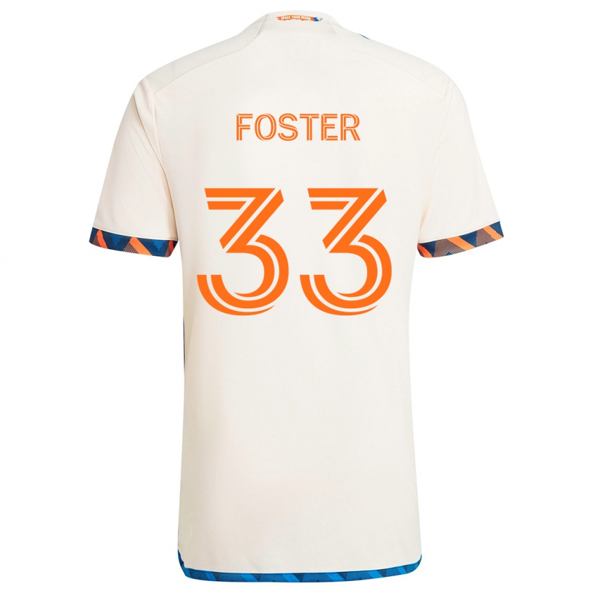 Enfant Maillot Isaiah Foster #33 Blanc Orange Tenues Extérieur 2024/25 T-Shirt Belgique