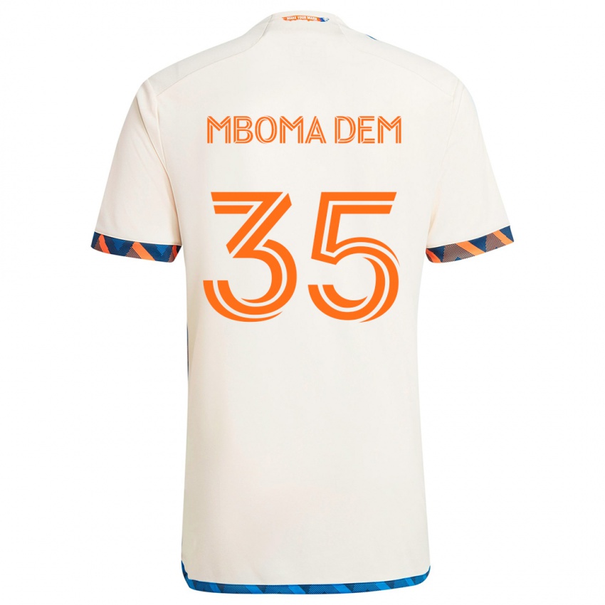 Enfant Maillot Kenji Mboma Dem #35 Blanc Orange Tenues Extérieur 2024/25 T-Shirt Belgique