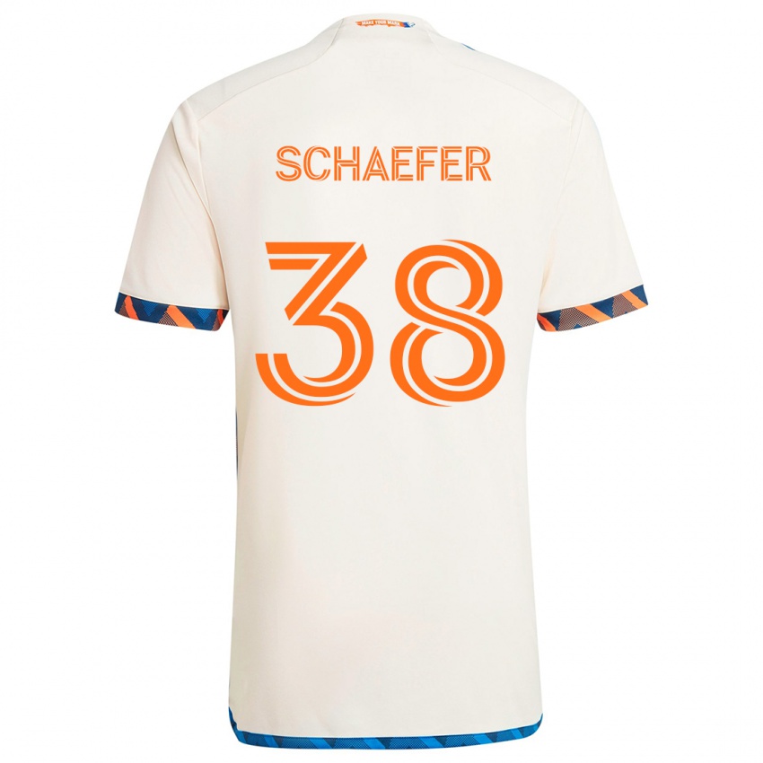 Enfant Maillot Brian Schaefer #38 Blanc Orange Tenues Extérieur 2024/25 T-Shirt Belgique