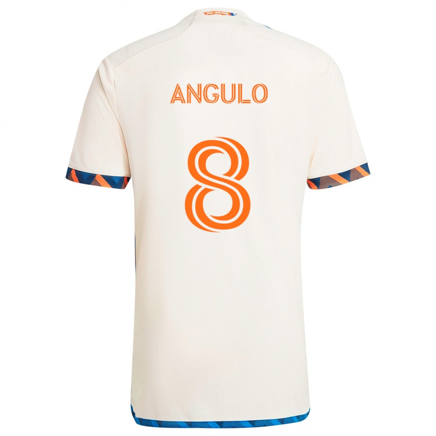 Enfant Maillot Marco Angulo #8 Blanc Orange Tenues Extérieur 2024/25 T-Shirt Belgique