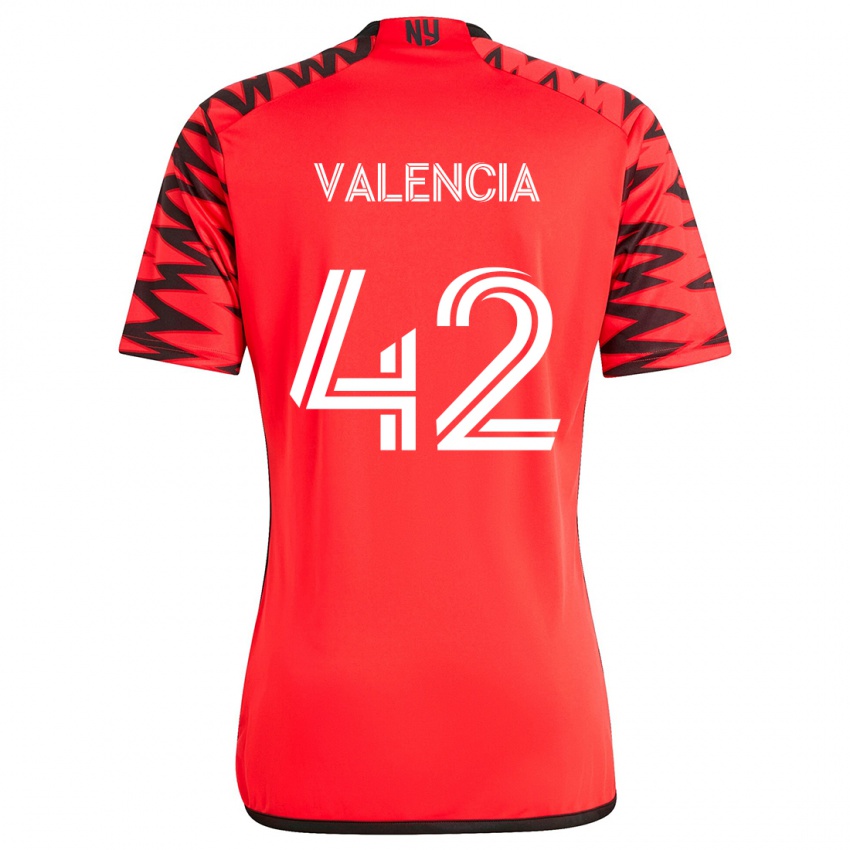 Kinderen Omar Valencia #42 Rood Zwart Wit Uitshirt Uittenue 2024/25 T-Shirt België