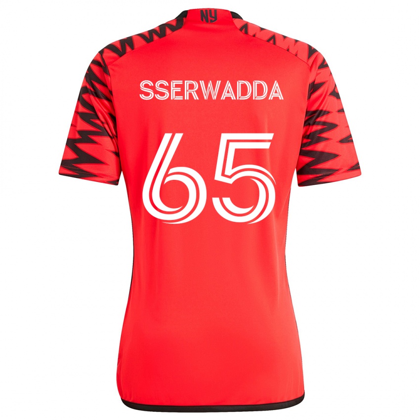 Kinderen Steven Sserwadda #65 Rood Zwart Wit Uitshirt Uittenue 2024/25 T-Shirt België