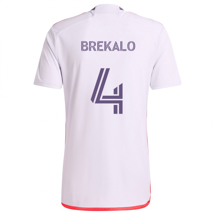 Enfant Maillot David Brekalo #4 Blanc Rouge Violet Tenues Extérieur 2024/25 T-Shirt Belgique