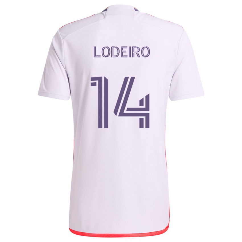 Enfant Maillot Nicolás Lodeiro #14 Blanc Rouge Violet Tenues Extérieur 2024/25 T-Shirt Belgique