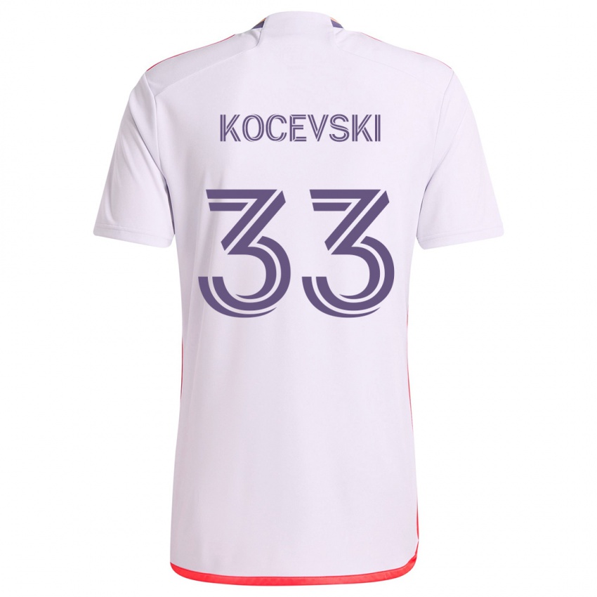 Enfant Maillot Jeorgio Kocevski #33 Blanc Rouge Violet Tenues Extérieur 2024/25 T-Shirt Belgique