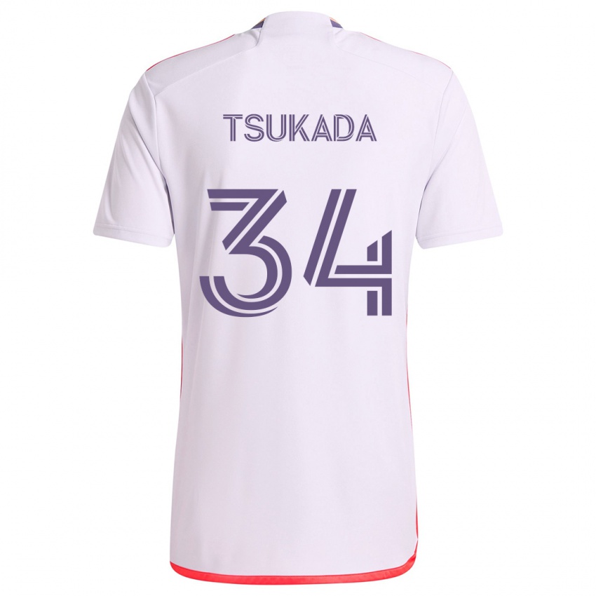 Enfant Maillot Yutaro Tsukada #34 Blanc Rouge Violet Tenues Extérieur 2024/25 T-Shirt Belgique