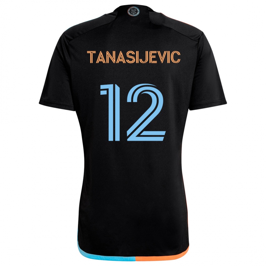 Kinderen Strahinja Tanasijevic #12 Zwart Oranje Blauw Uitshirt Uittenue 2024/25 T-Shirt België