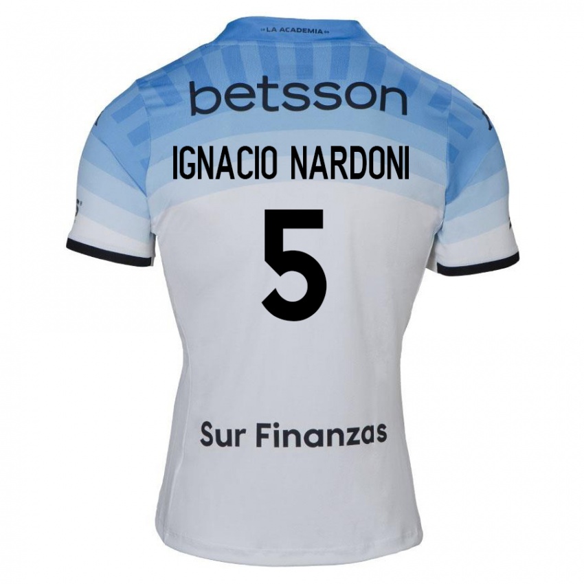 Kinderen Juan Ignacio Nardoni #5 Wit Blauw Zwart Uitshirt Uittenue 2024/25 T-Shirt België