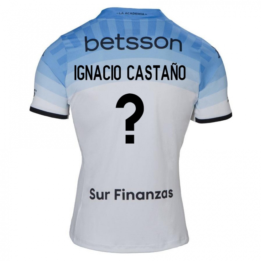 Kinderen Juan Ignacio Castaño #0 Wit Blauw Zwart Uitshirt Uittenue 2024/25 T-Shirt België