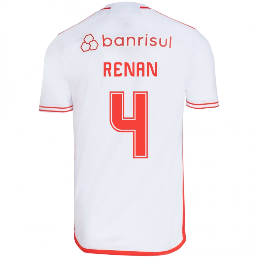 Kinder Robert Renan #4 Weiß Rot Auswärtstrikot Trikot 2024/25 T-Shirt Belgien