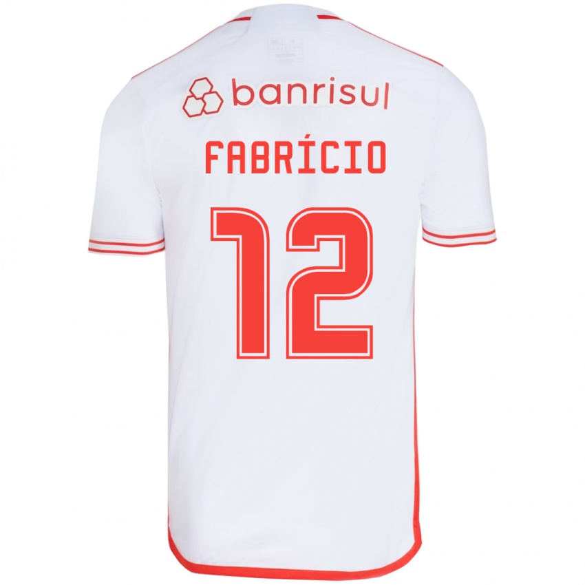 Enfant Maillot Fabrício #12 Blanc Rouge Tenues Extérieur 2024/25 T-Shirt Belgique