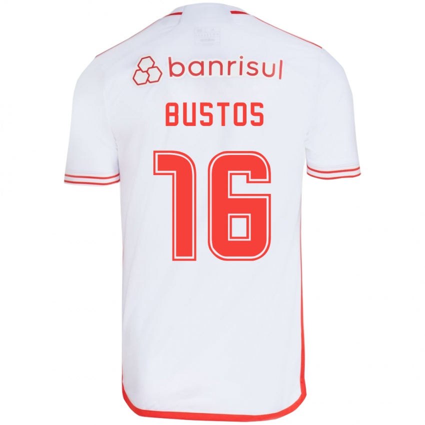 Enfant Maillot Fabricio Bustos #16 Blanc Rouge Tenues Extérieur 2024/25 T-Shirt Belgique