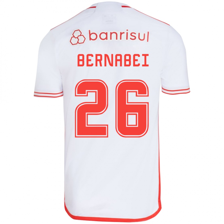 Enfant Maillot Alexandro Bernabéi #26 Blanc Rouge Tenues Extérieur 2024/25 T-Shirt Belgique