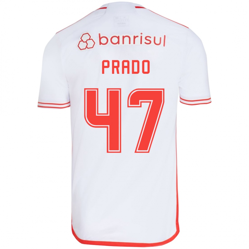 Enfant Maillot Gustavo Prado #47 Blanc Rouge Tenues Extérieur 2024/25 T-Shirt Belgique