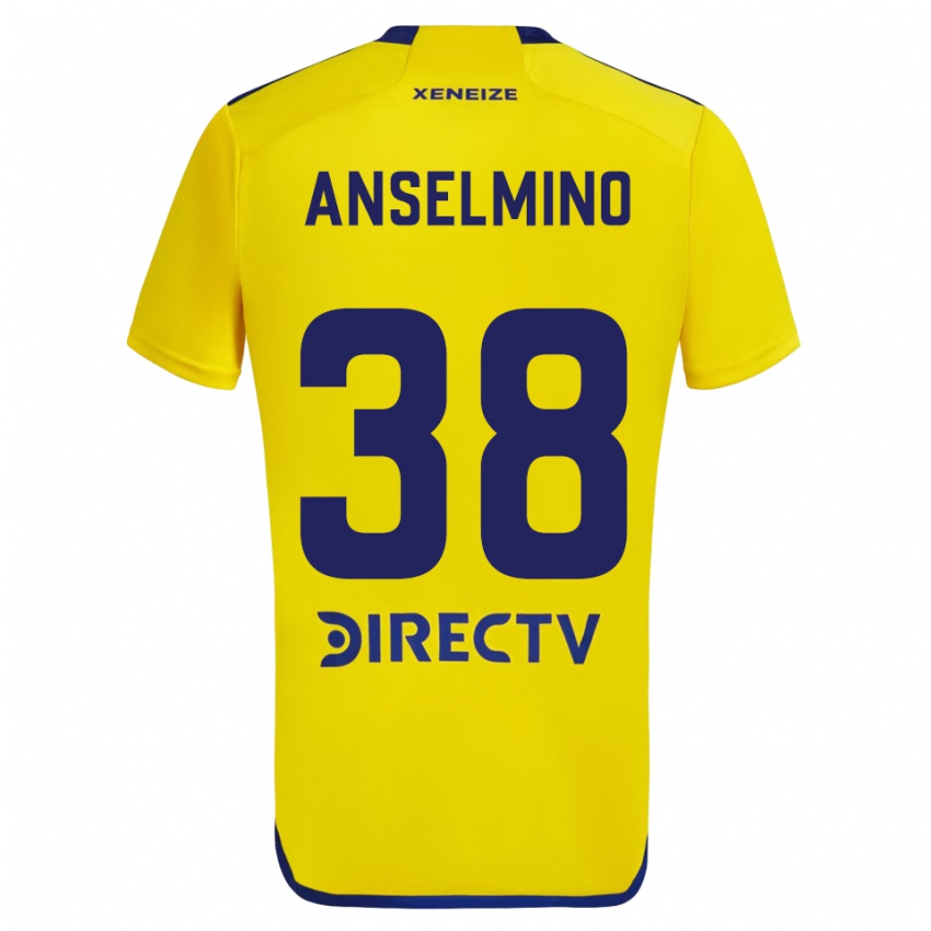 Enfant Maillot Aarón Anselmino #38 Jaune Bleu Tenues Extérieur 2024/25 T-Shirt Belgique