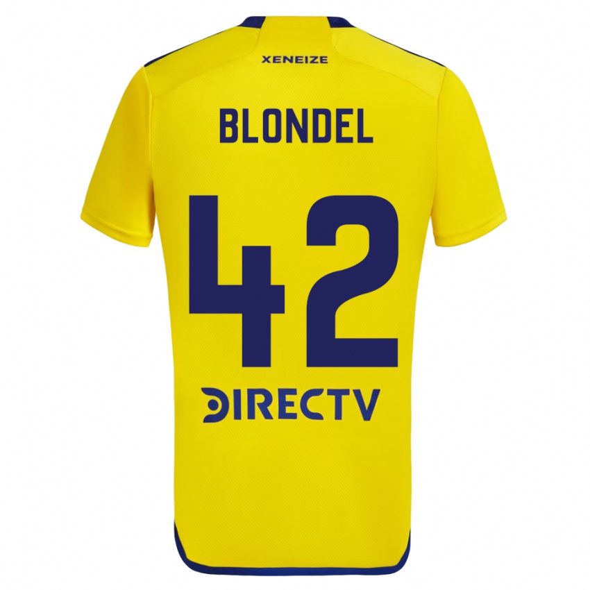 Enfant Maillot Lucas Blondel #42 Jaune Bleu Tenues Extérieur 2024/25 T-Shirt Belgique