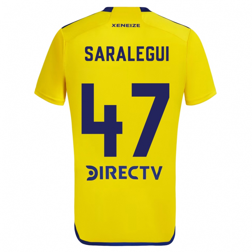 Enfant Maillot Jabes Saralegui #47 Jaune Bleu Tenues Extérieur 2024/25 T-Shirt Belgique