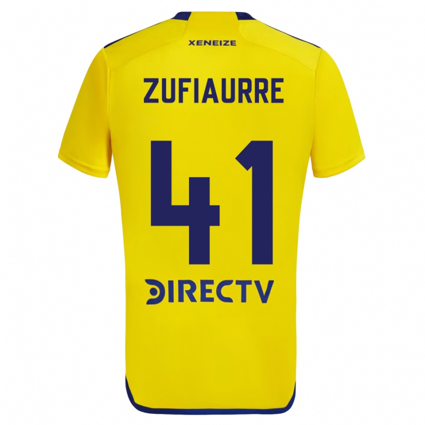 Enfant Maillot Iker Zufiaurre #41 Jaune Bleu Tenues Extérieur 2024/25 T-Shirt Belgique