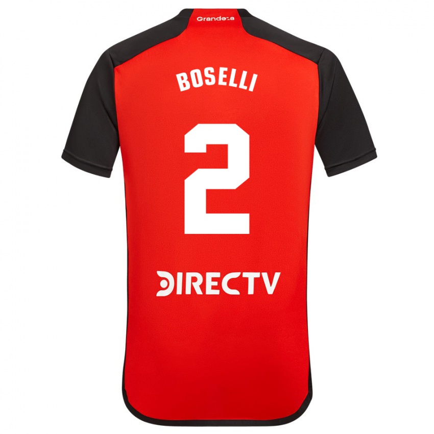 Enfant Maillot Sebastián Boselli #2 Rouge Noir Blanc Tenues Extérieur 2024/25 T-Shirt Belgique