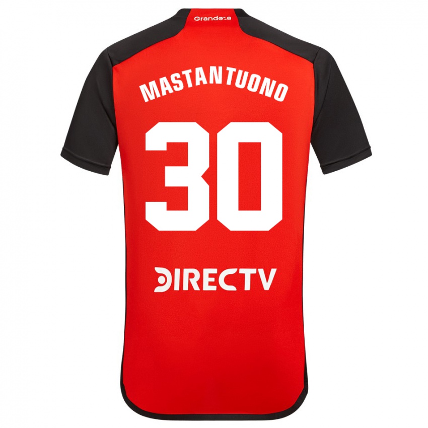 Enfant Maillot Franco Mastantuono #30 Rouge Noir Blanc Tenues Extérieur 2024/25 T-Shirt Belgique