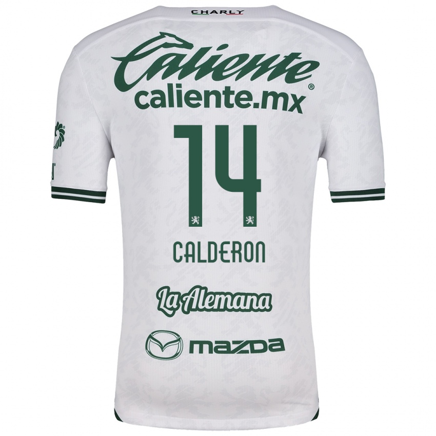 Kinderen Daniela Calderón #14 Wit Groen Uitshirt Uittenue 2024/25 T-Shirt België