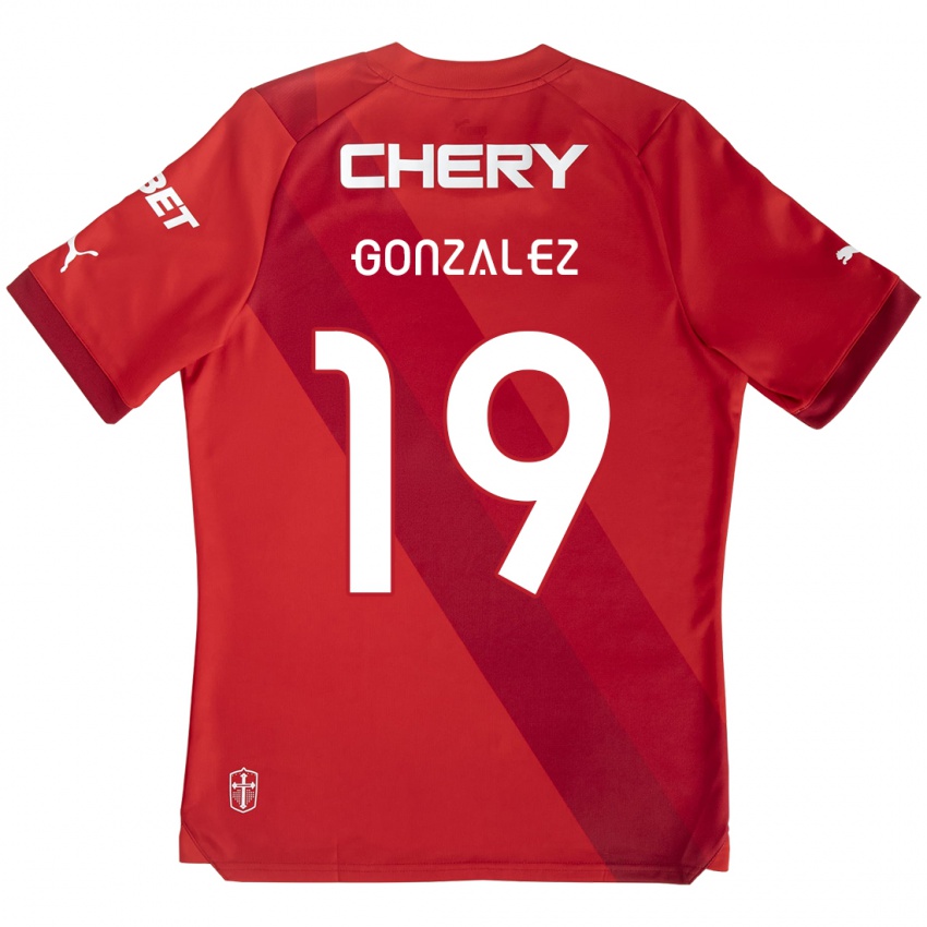 Kinderen Bryan González #19 Rood Wit Uitshirt Uittenue 2024/25 T-Shirt België