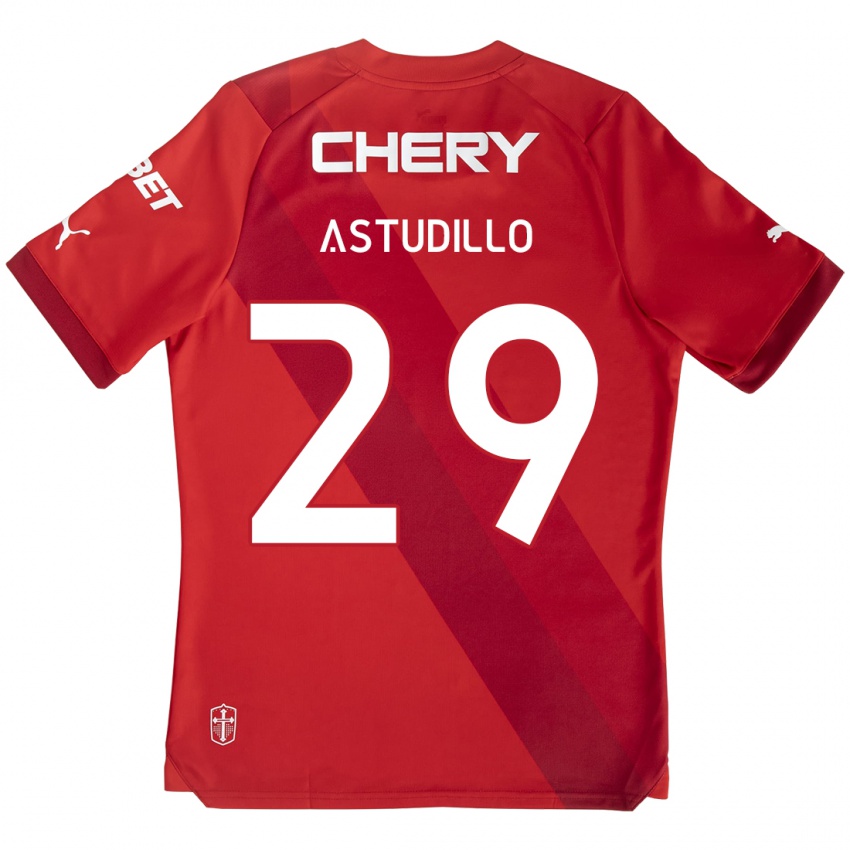 Kinderen Aaron Astudillo #29 Rood Wit Uitshirt Uittenue 2024/25 T-Shirt België