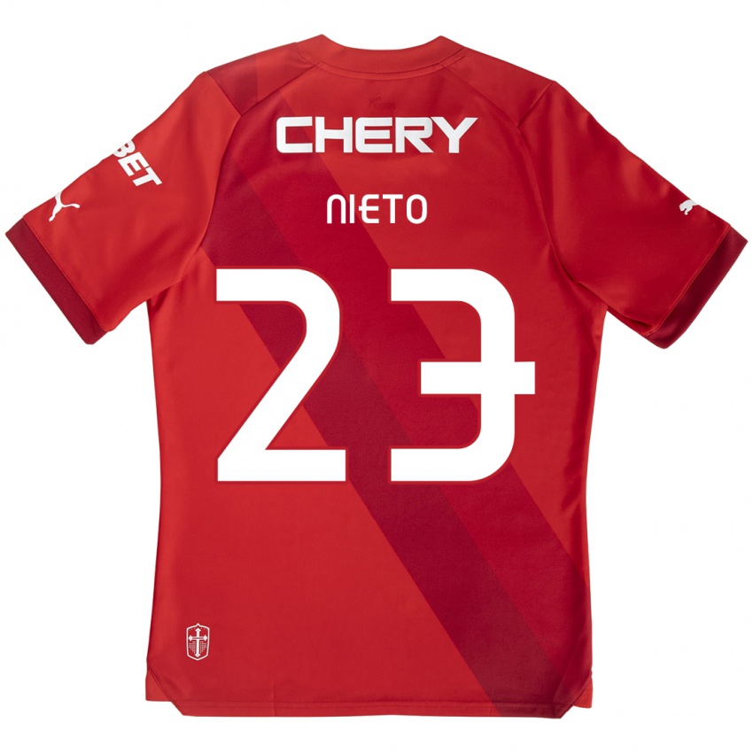 Kinderen Byron Nieto #23 Rood Wit Uitshirt Uittenue 2024/25 T-Shirt België