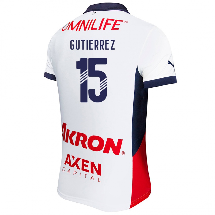 Enfant Maillot Erick Gutierrez #15 Blanc Rouge Bleu Tenues Extérieur 2024/25 T-Shirt Belgique